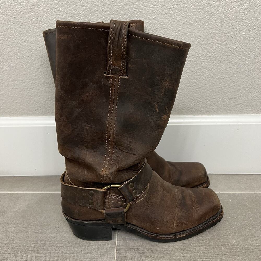 Frye Boots Women’s 7M Brown Leather Harness 12R Pull-On Square Toe Shoes